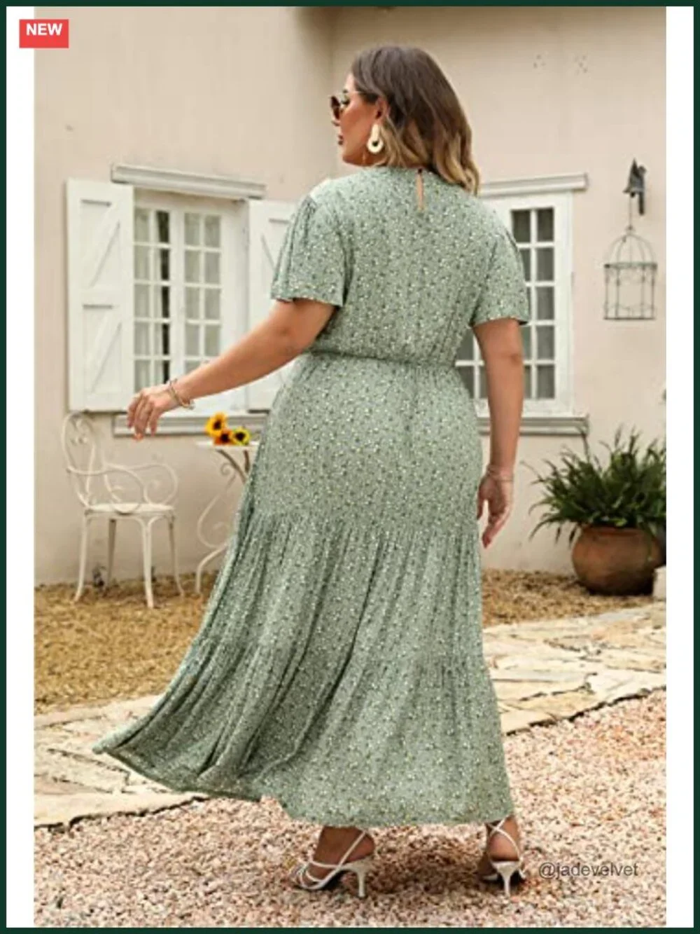 Plus Size Maxi Dress Boho Floral Ruffle Sleeve Pockets Flared